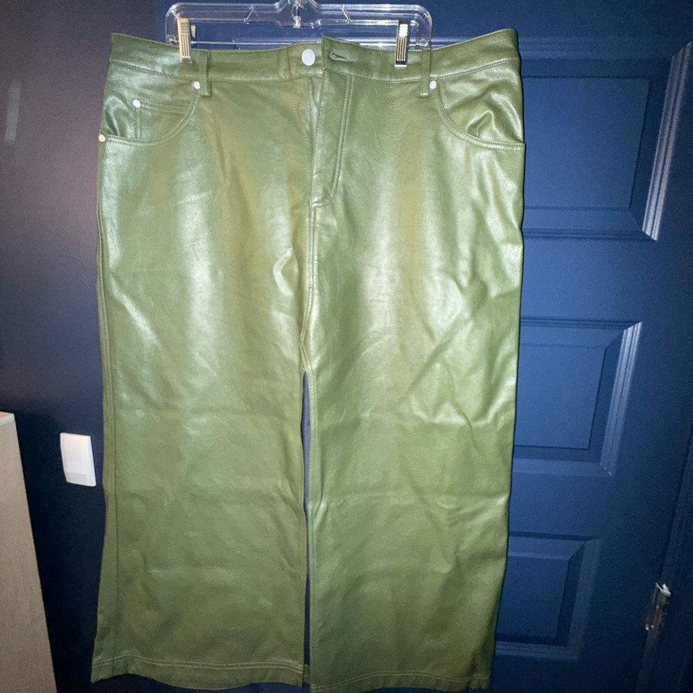 Pilcro Olive Green Faux Leather Capris